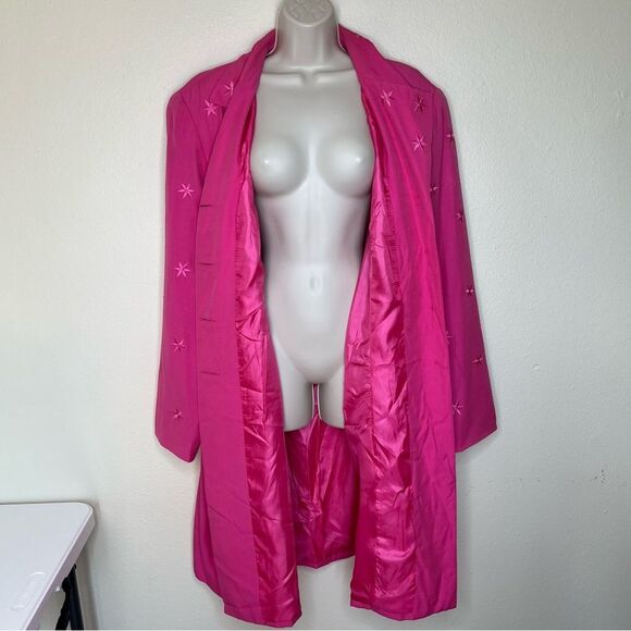 Vintage On Broadway Embroidered Flower Pink Duster Jacket Poly Crepe Women 22 - Picture 7 of 14